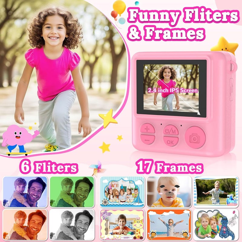 JPVERLY Kids Instant Print Camera - Christmas & Birthday Gift for Boys and Girls Ages 3-12, HD Digital Video Camera Toy with 3 Rolls Printing Paper & 32GB Card (Pink) - Image 4